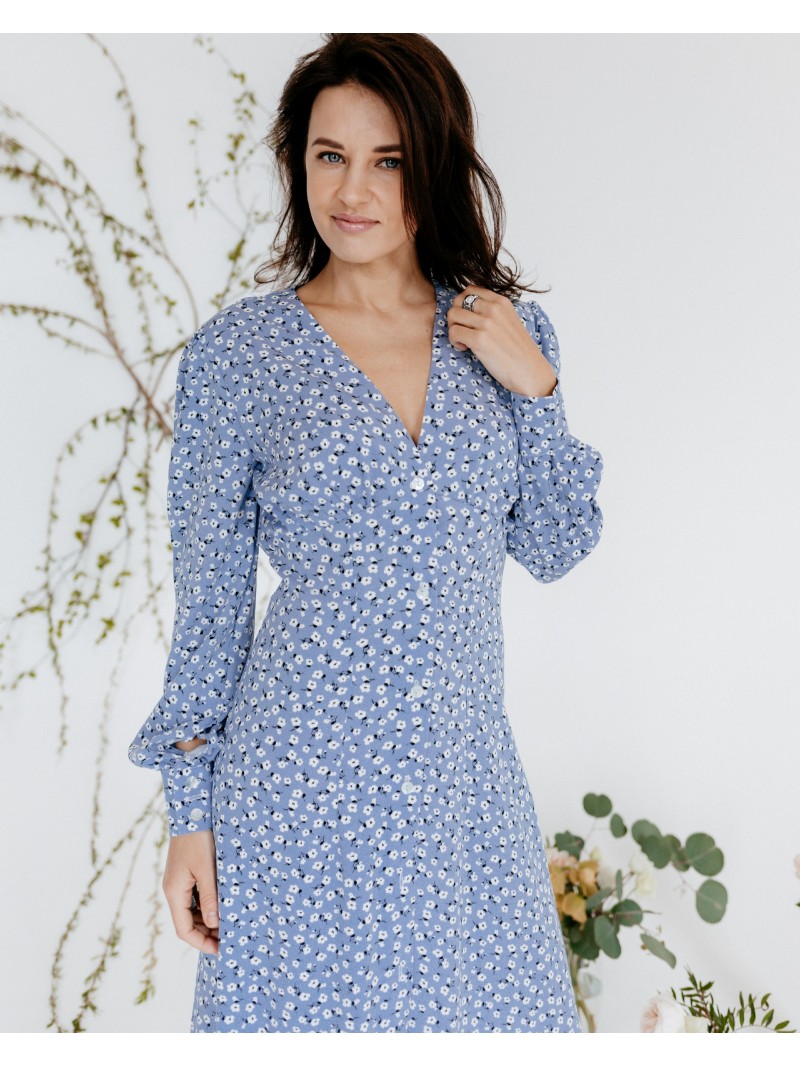 Гарна сукня міді з довгими рукавами, блакитна