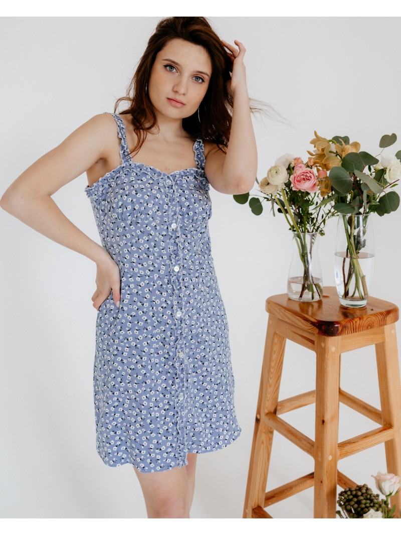 Літня сукня міні з рюшами, блакитна