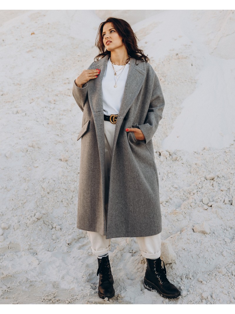 Жіноче пальто максі 2 ґудзика, сіре
