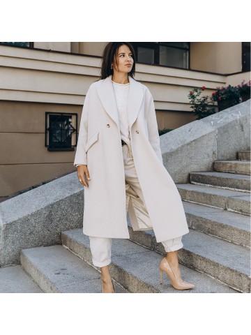 Жіноче пальто максі 2 ґудзика, біле молоко Жіноче пальто максі 2 ґудзика, біле молоко