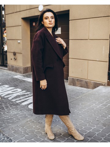 Жіноче пальто максі 2 ґудзика, бордо Жіноче пальто максі 2 ґудзика, бордо