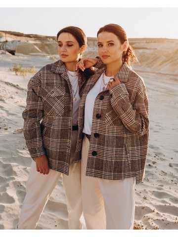 Жіноче пальто міні 5 ґудзиків, сіра клітинка