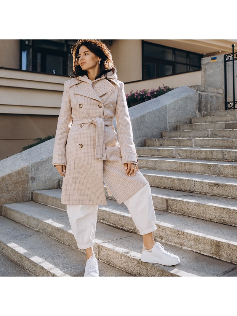 Довге пальто прямого крою 6 ґудзиків, світлка клітинка