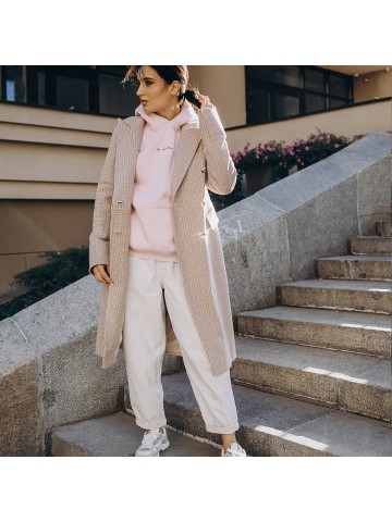 Довге пальто прямого крою 6 ґудзиків, клітинка світла