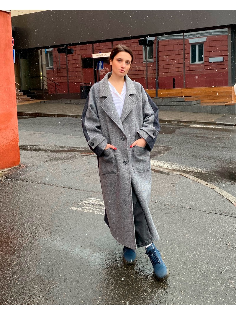 Довге жіноче оверсайз пальто 2 ґудзика, сіро-синій денім