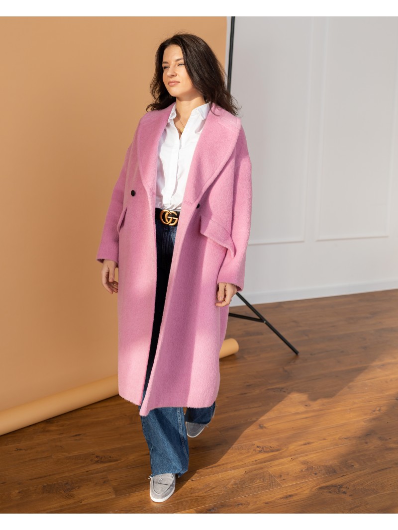 Жіноче пальто максі 2 ґудзика, рожеве