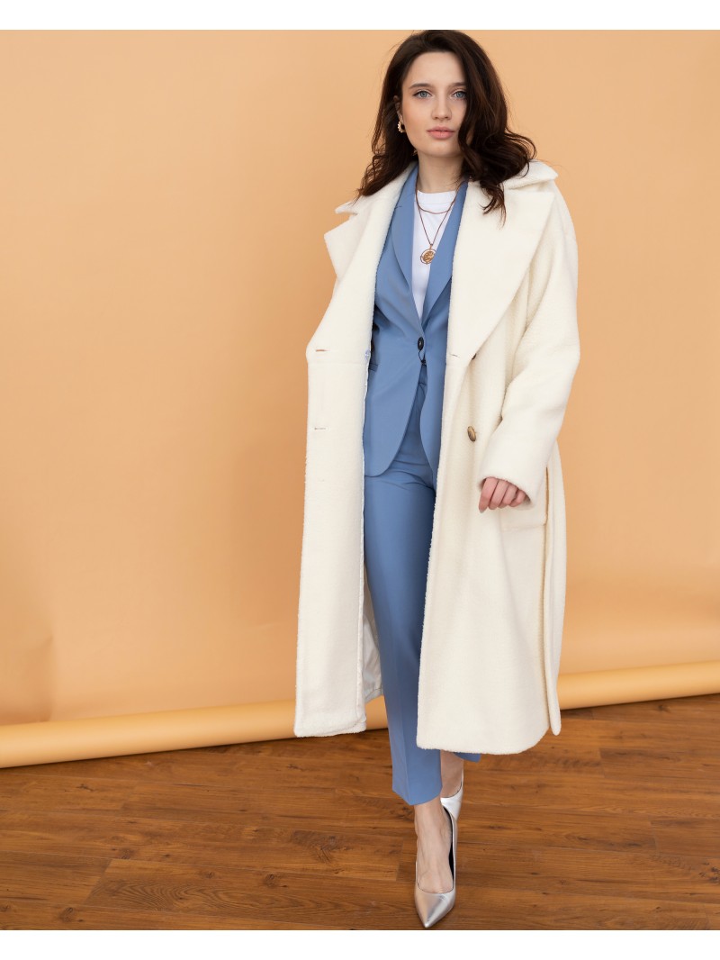 Довге жіноче пальто з поясом, весняний Тедді