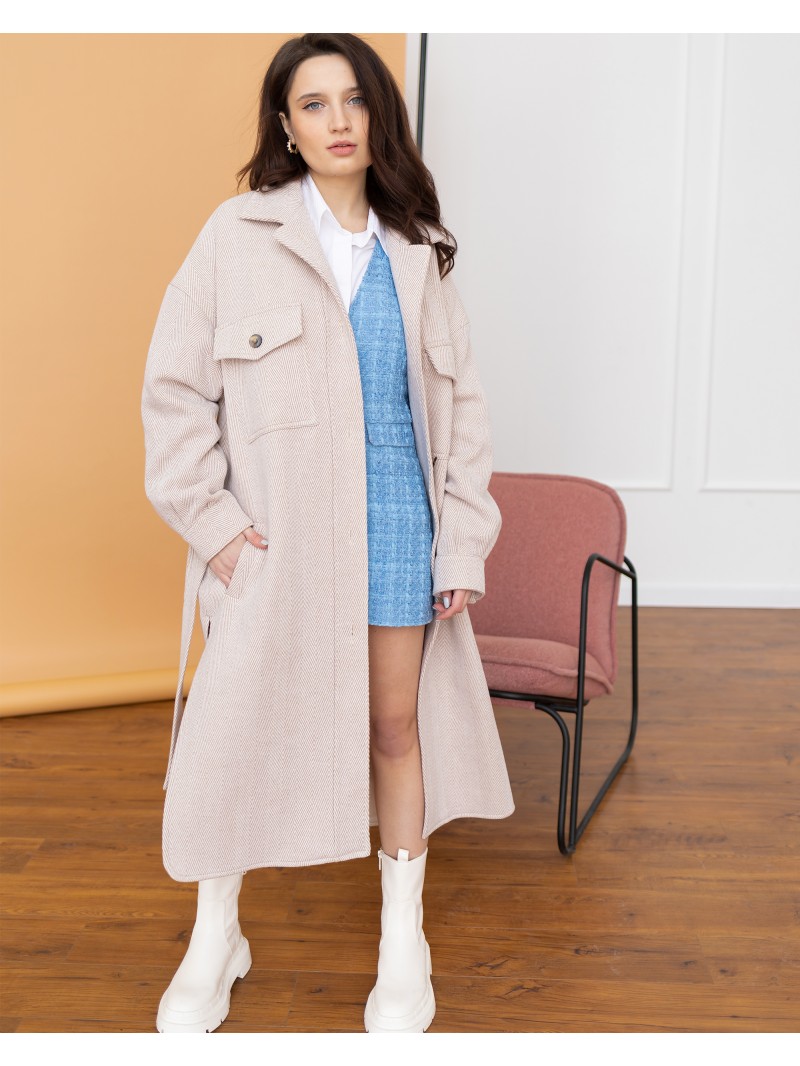 Довге жіноче пальто-сорочка, світла ялинка