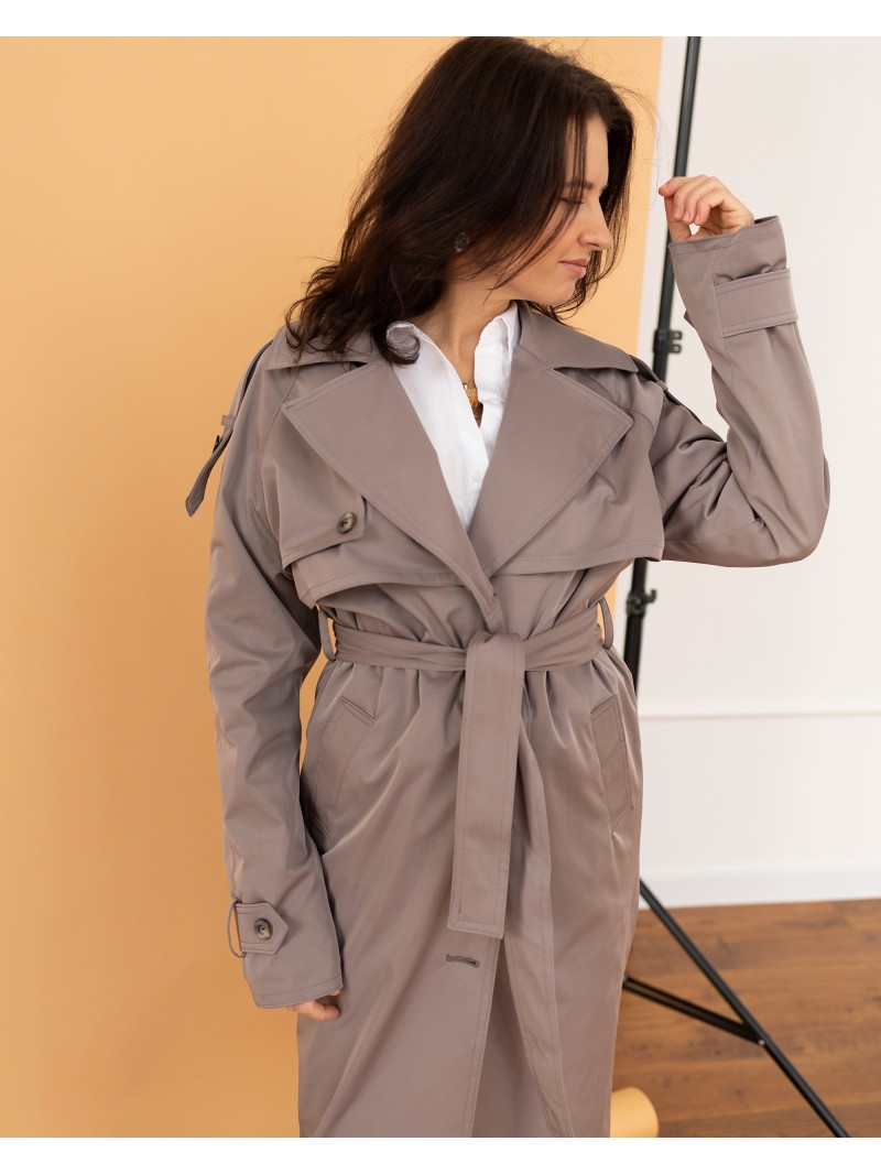 Класичний тренч з рушничним клапаном, мокко
