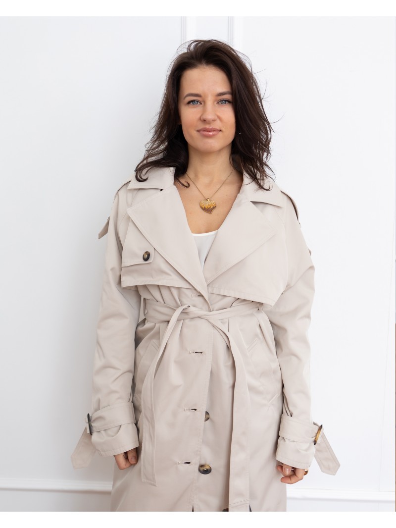 Класичний тренч з рушничним клапаном, молочний