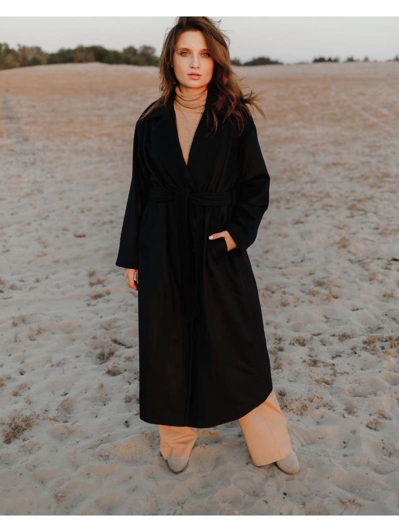 Пальто-халат "Signature" двубортне з поясом, чорне