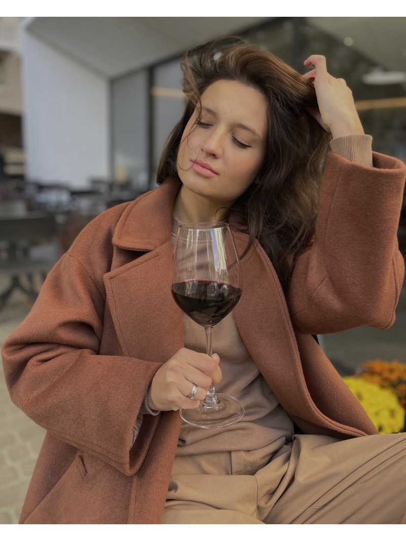 Пальто-халат двубортне з поясом, кавове