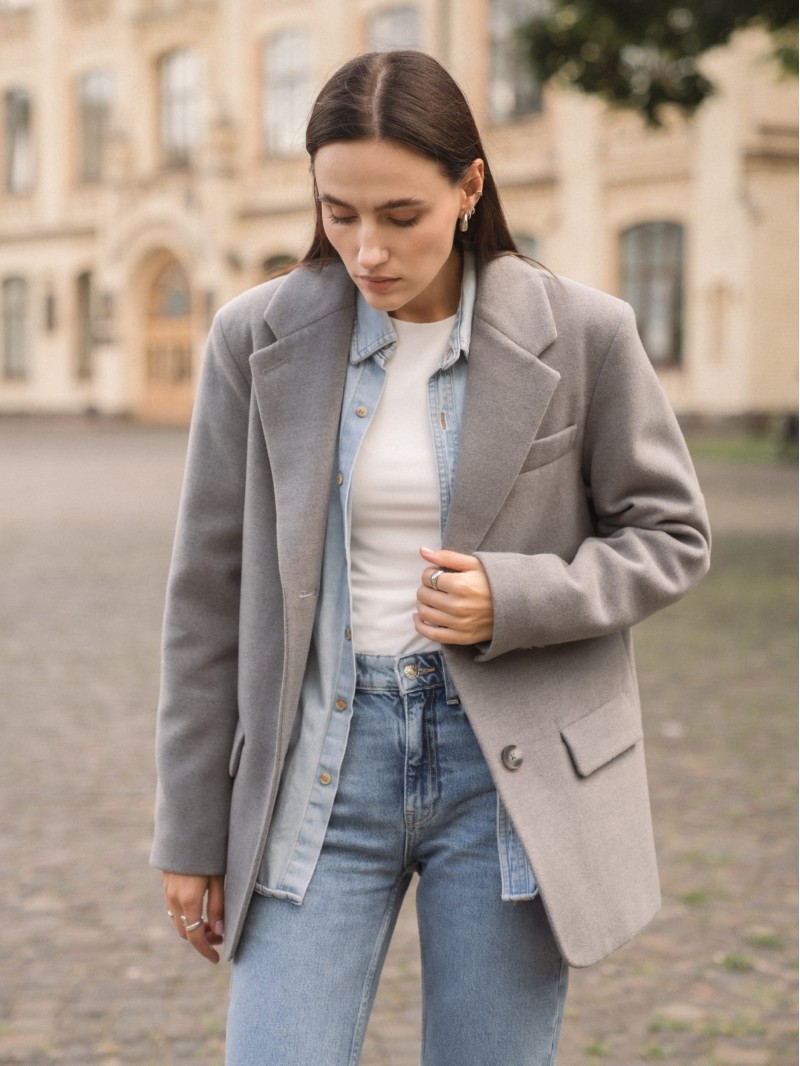 Однобортний жакет, сірий