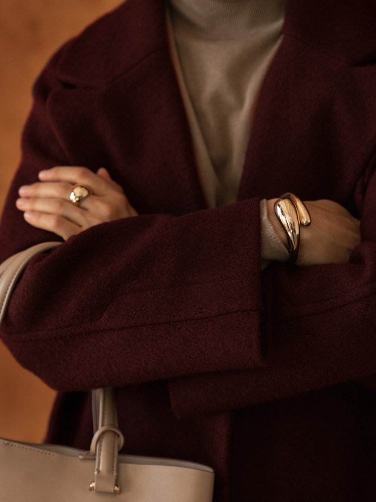 Двобортне довге пальто вільного крою, бордо