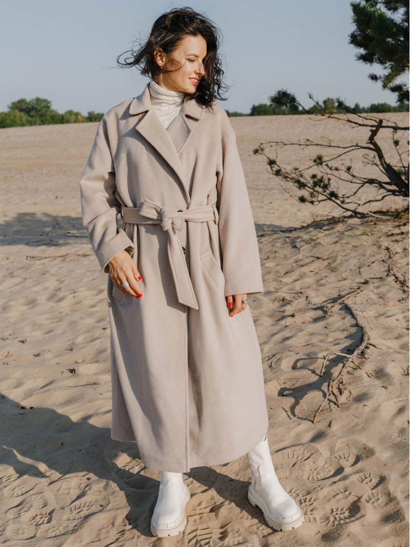 Пальто-халат "Signature" двубортне з поясом, бежеве