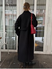 Двобортне довге пальто вільного крою, чорний