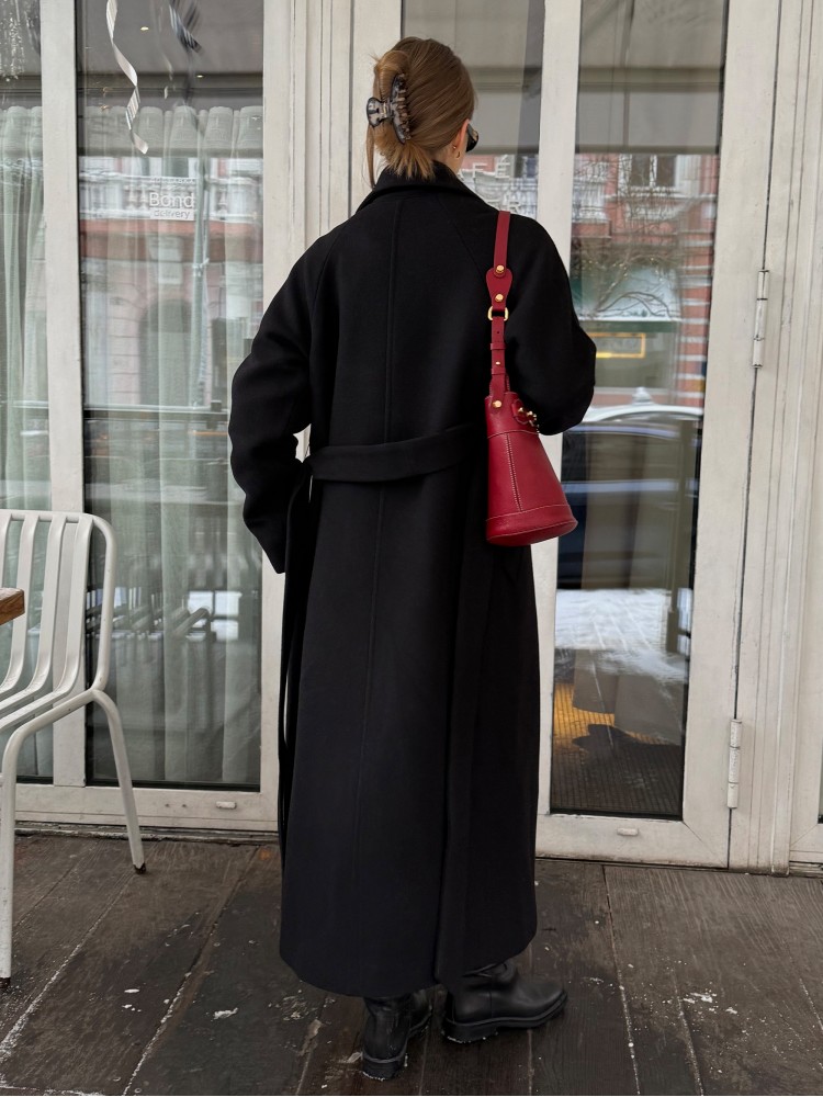 Двобортне довге пальто вільного крою, чорний