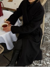 Двобортне довге пальто вільного крою, чорний