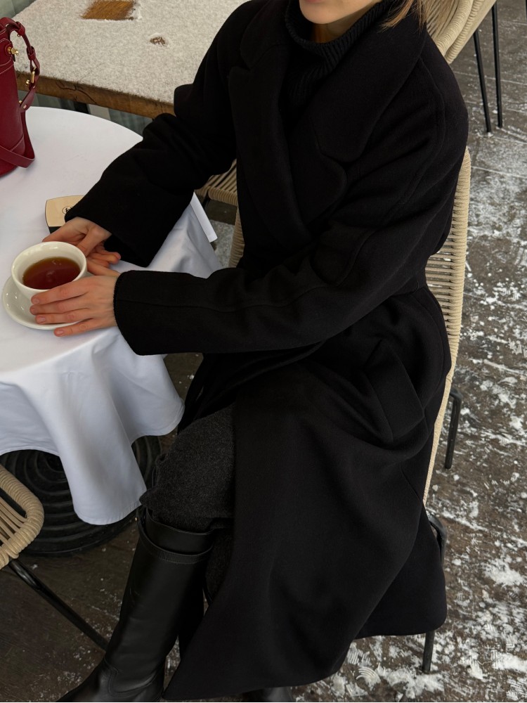 Двобортне довге пальто вільного крою, чорний