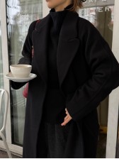Двобортне довге пальто вільного крою, чорний