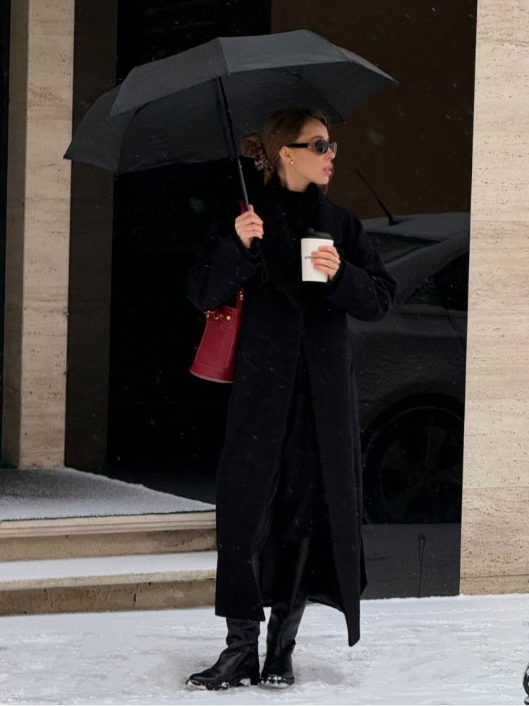 Двобортне довге пальто вільного крою, чорний