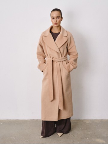 Двобортне довге пальто вільного крою, бежевий Двобортне довге пальто вільного крою, бежевий