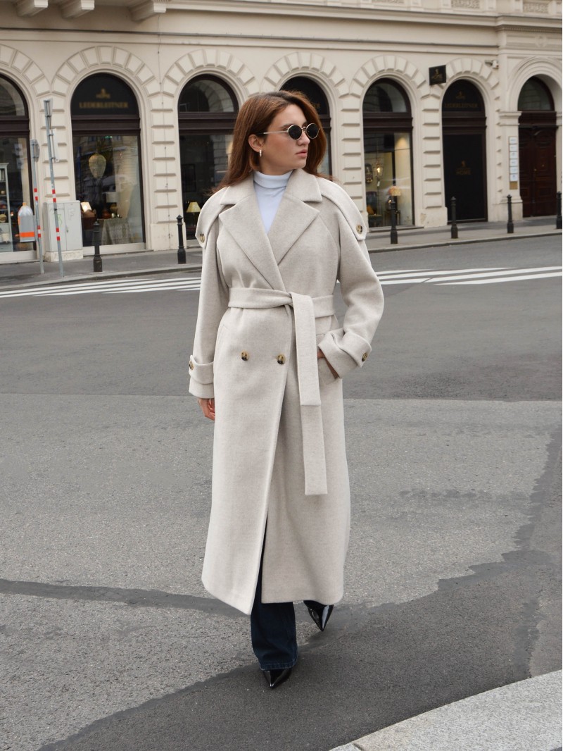 Пальто максі з погонами, молочний