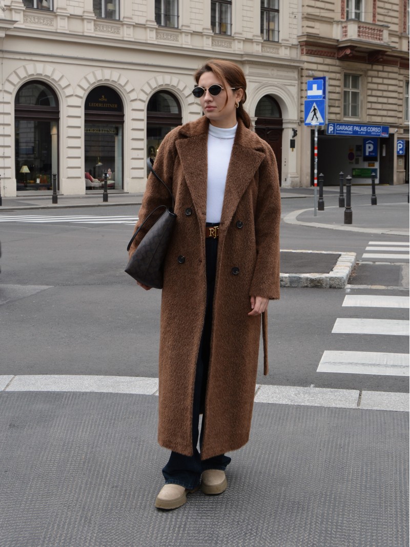 Пальто максі ворсове, шоколад