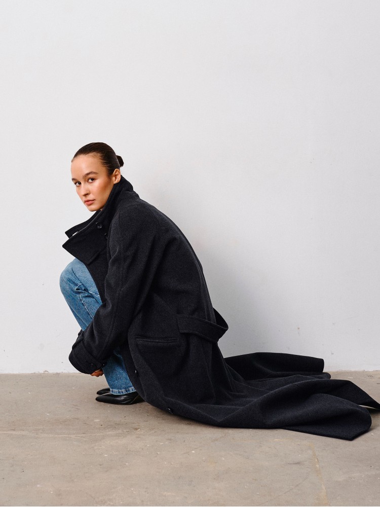 Пальто з високим коміром, холодний графіт