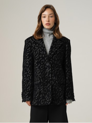 Однобортний жакет, чорний леопард Однобортний жакет, чорний леопард