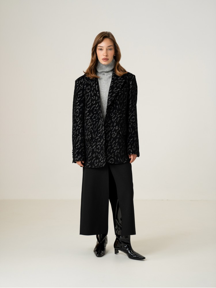 Однобортний жакет, чорний леопард