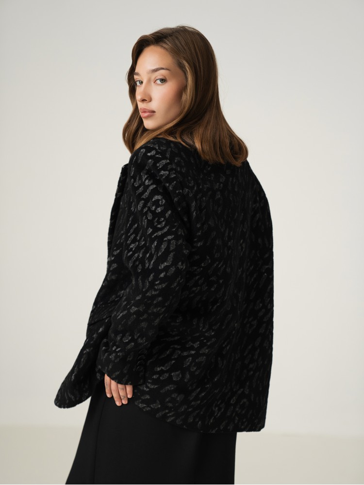 Однобортний жакет, чорний леопард