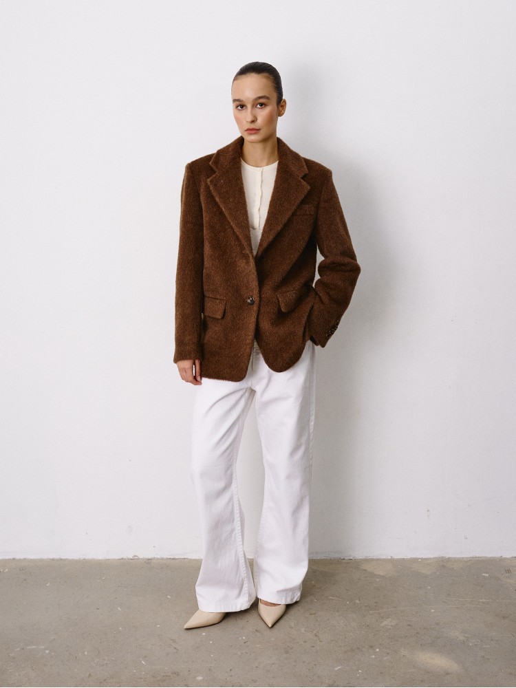 Однобортнe пальто-жакет, Коричневий Однобортнe пальто-жакет, Коричневий