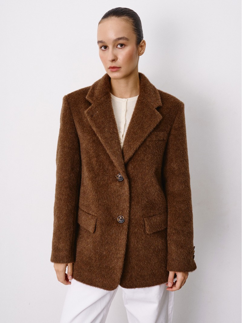 Однобортнe пальто-жакет, Коричневий