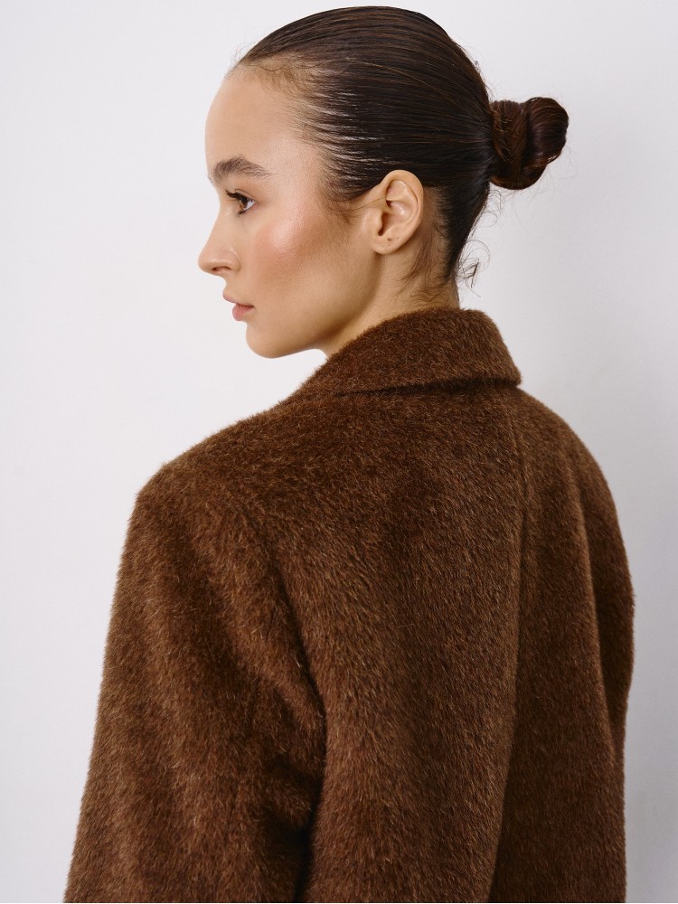 Однобортнe пальто-жакет, Коричневий Однобортнe пальто-жакет, Коричневий