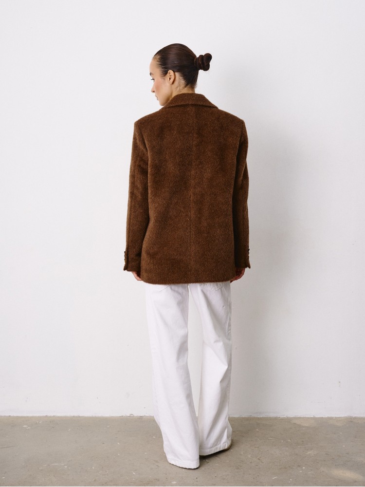 Однобортнe пальто-жакет, Коричневий Однобортнe пальто-жакет, Коричневий