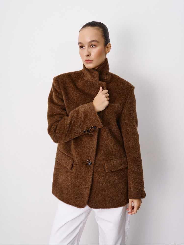 Однобортнe пальто-жакет, Коричневий Однобортнe пальто-жакет, Коричневий