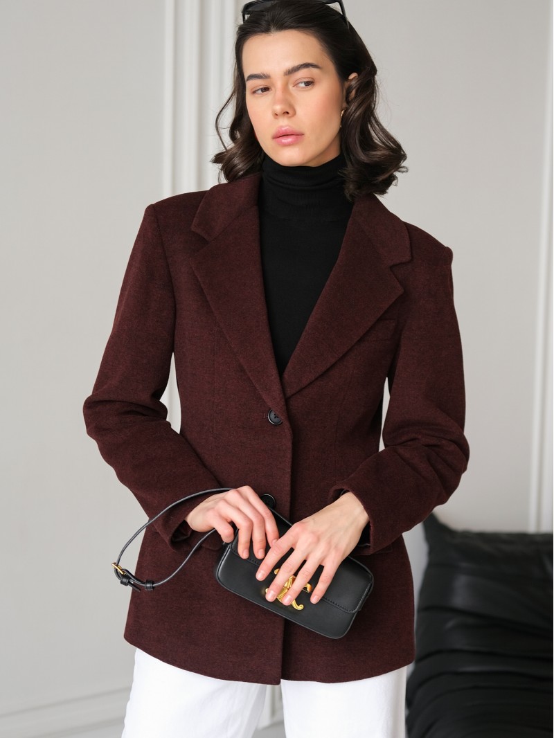 Пальто - жакет приталений, бордо