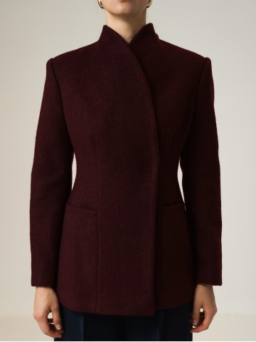 Приталений жакет з шалевим коміром, бордо Приталений жакет з шалевим коміром, бордо