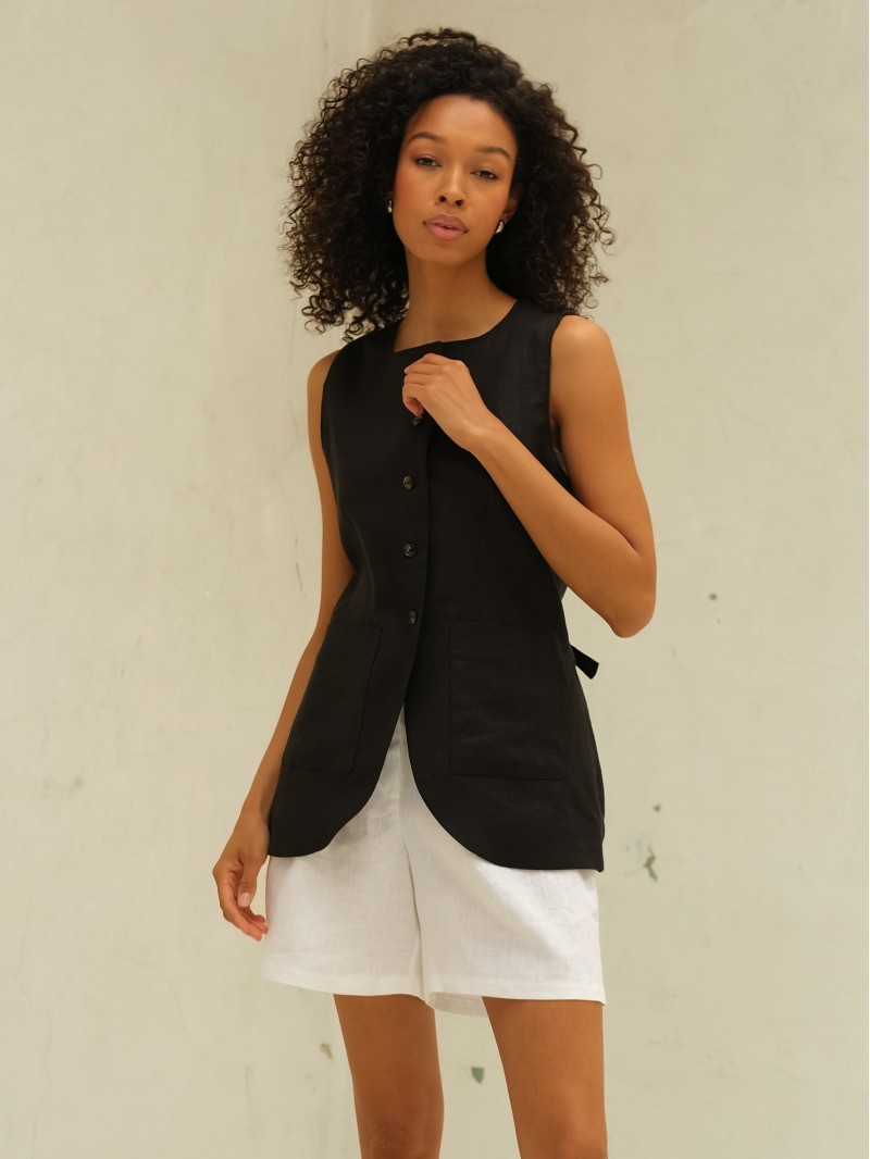 Лляна жилетка, чорна