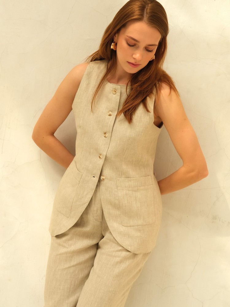 Бежева жилетка з льону CHELIE