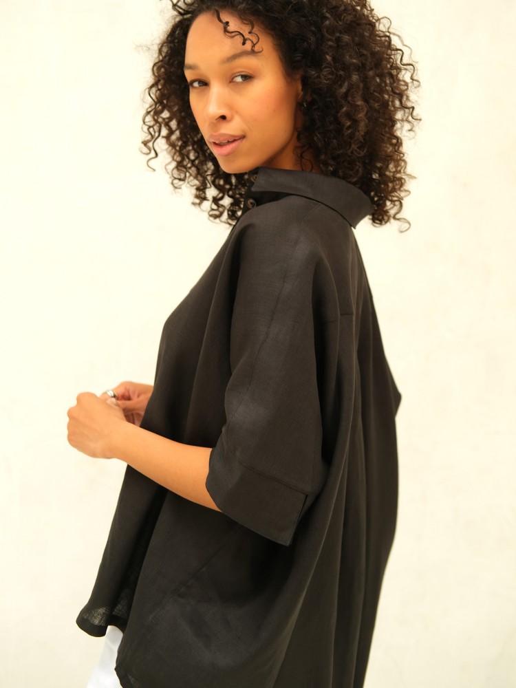 Чорна лляна сорочка оверсайз CHELIE