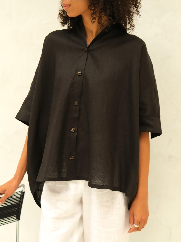 Чорна лляна сорочка оверсайз CHELIE