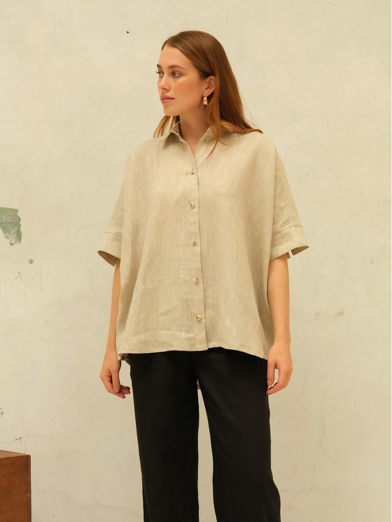 Лляна оверсайз сорочка, бежева