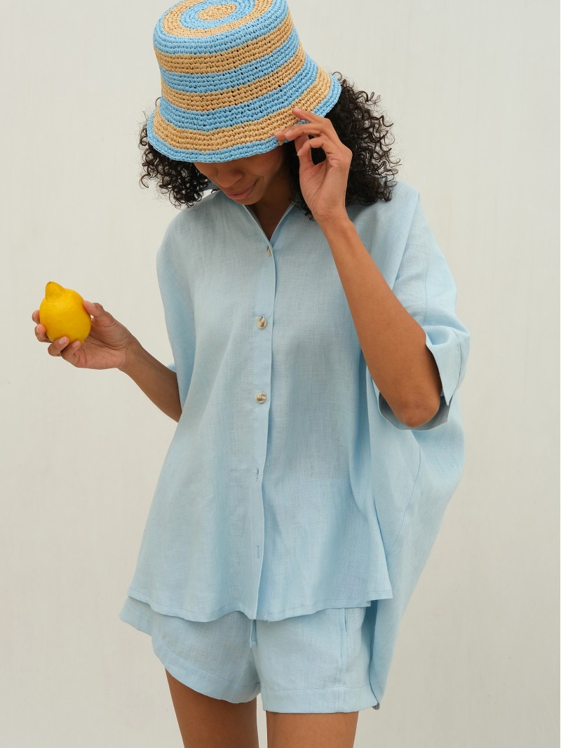 Лляна оверсайз сорочка, блакитна