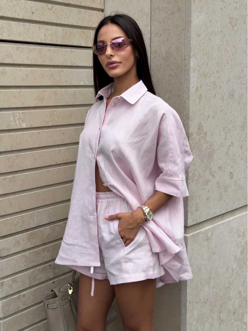 Лляна оверсайз сорочка, рожева