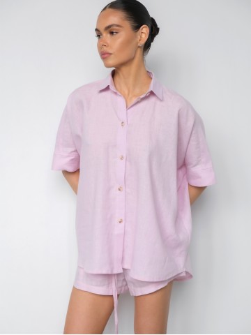 Лляна оверсайз сорочка, рожева