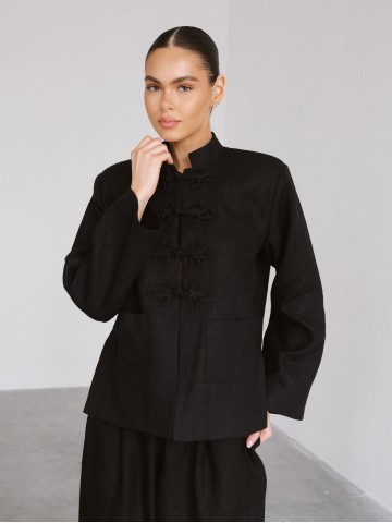 Лляний жакет в азійському стилі, чорний 