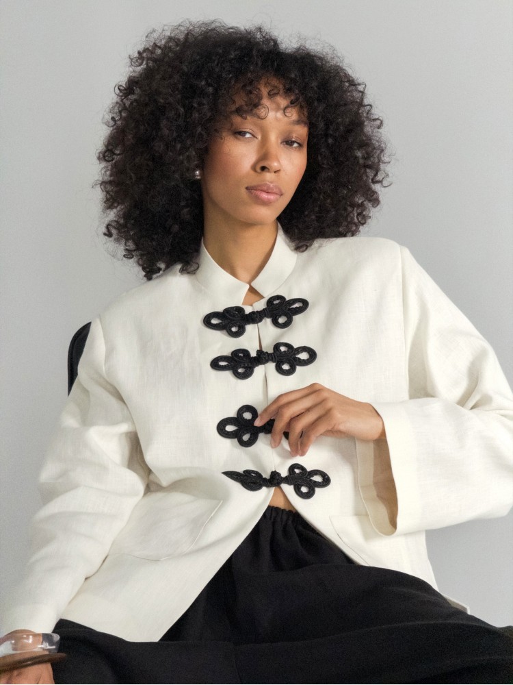 Жакет в азійському стилі — молочний