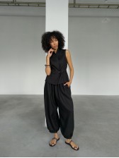 Лляний жилет з шалевим коміром, чорний